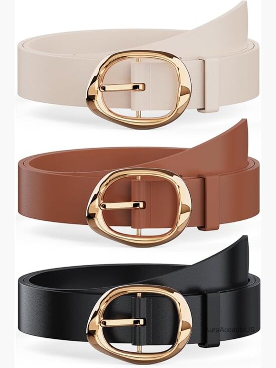 3 Pack Women\'s Leather Belts with Gold Liquid Buckle for Jeans & Dresses main image 7